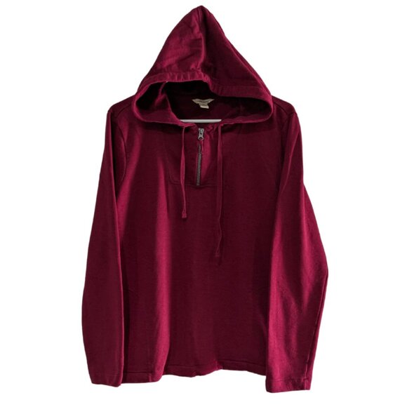 G.H. Bass & Co. Men's Pullover Hoodie Sweater, Burgundy, Large, 1/4 Zip, Vintage - Picture 1 of 14